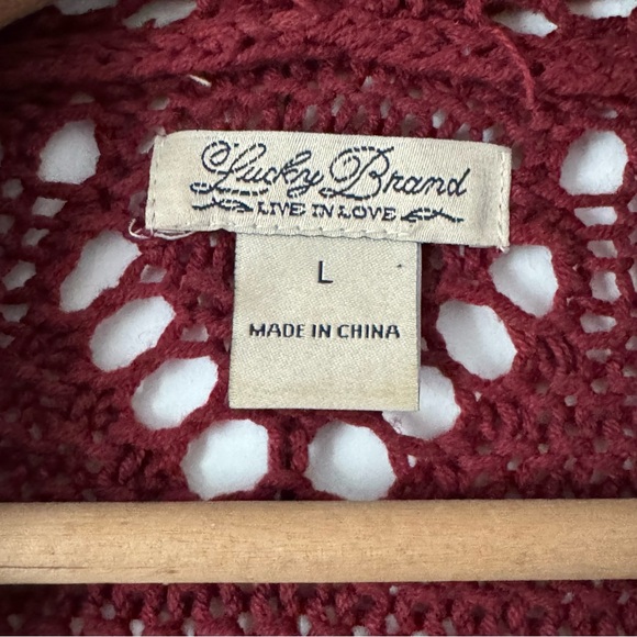 Lucky Brand Womens Open Cardigan Sweater Large Dark Red Maroon Long Knit Pockets - Picture 3 of 12